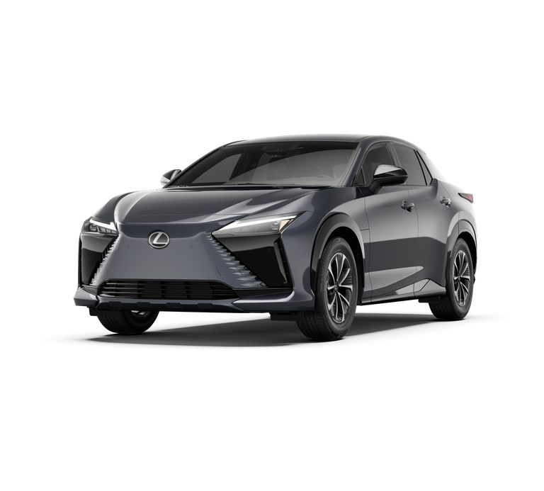 2026 Lexus RZ 450e AWD in Cloudburst Gray — front three-quarter view